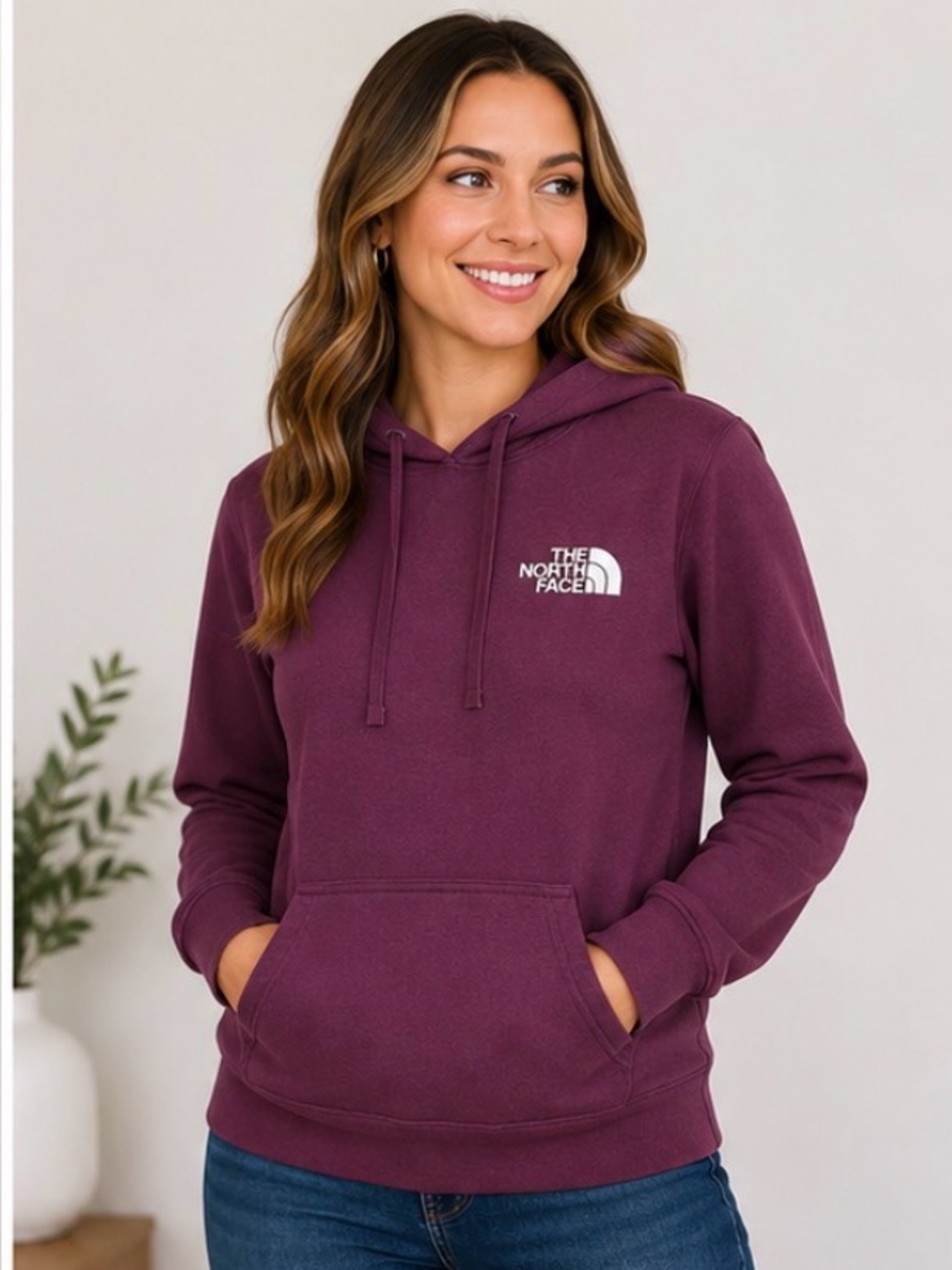 156 The North Face Burgundy Pullover Hoodie Sweatshirt Logo Graphic Small